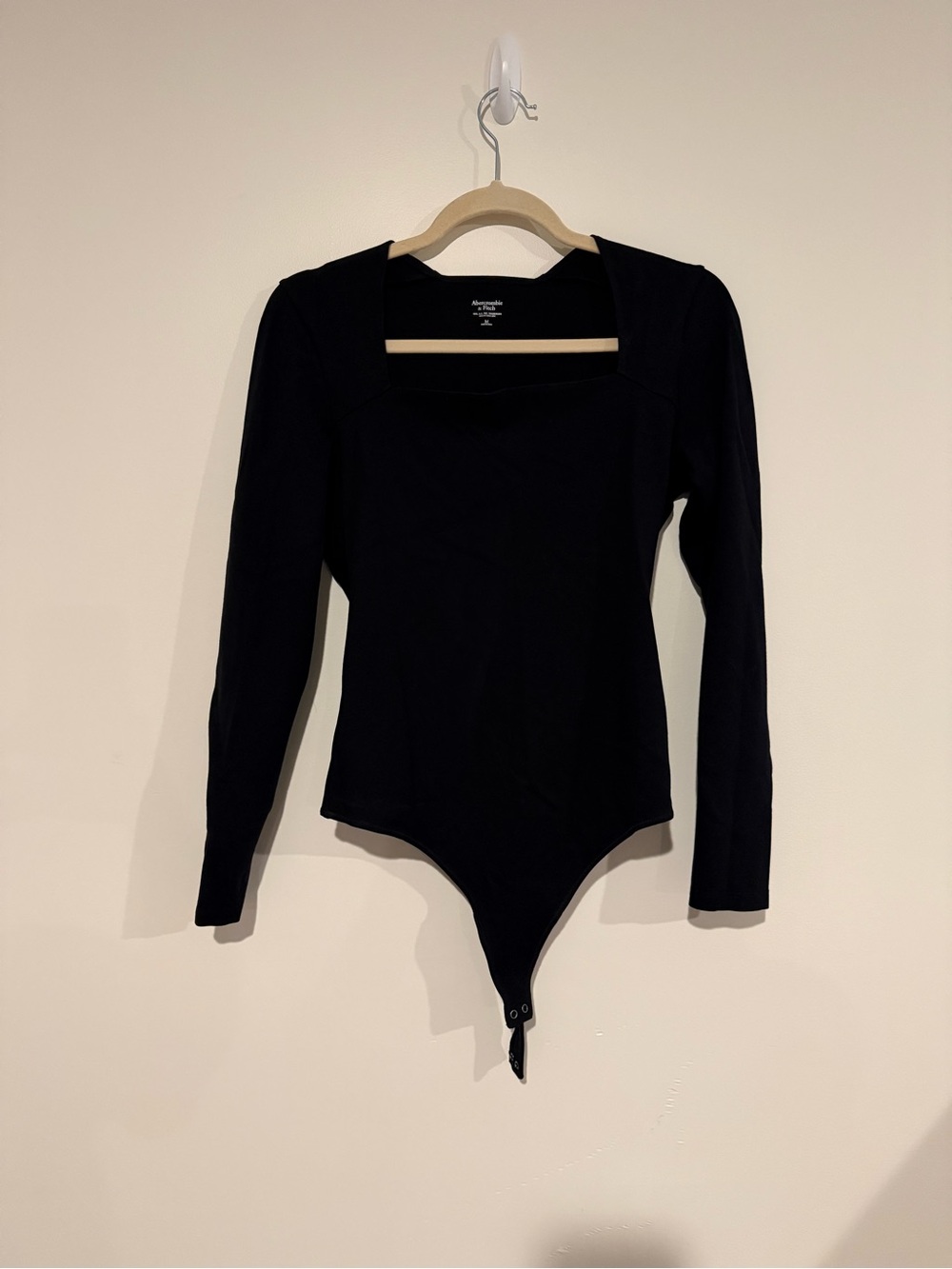 Abercrombie & Fitch Black Long-Sleeve Square-Neck Bodysuit with Snap Closure